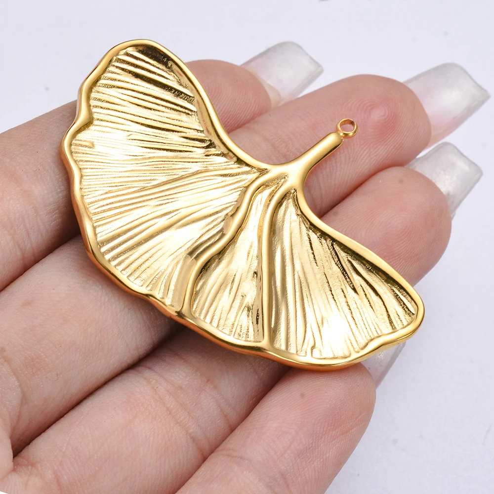 2pcs/lot Stainless Steel Ginkgo Biloba Gold Color Pendants Charms for DIY Jewelry Making Earrings Findings Accessories