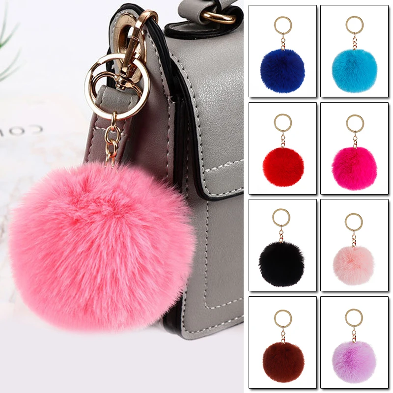 

Richkeda Store Artificial Rabbit Fur Plush Key Chain Fluffy Fur Ball Pom Pom Keychain Car Bag Keychain Key Ring Pendant Jewelry