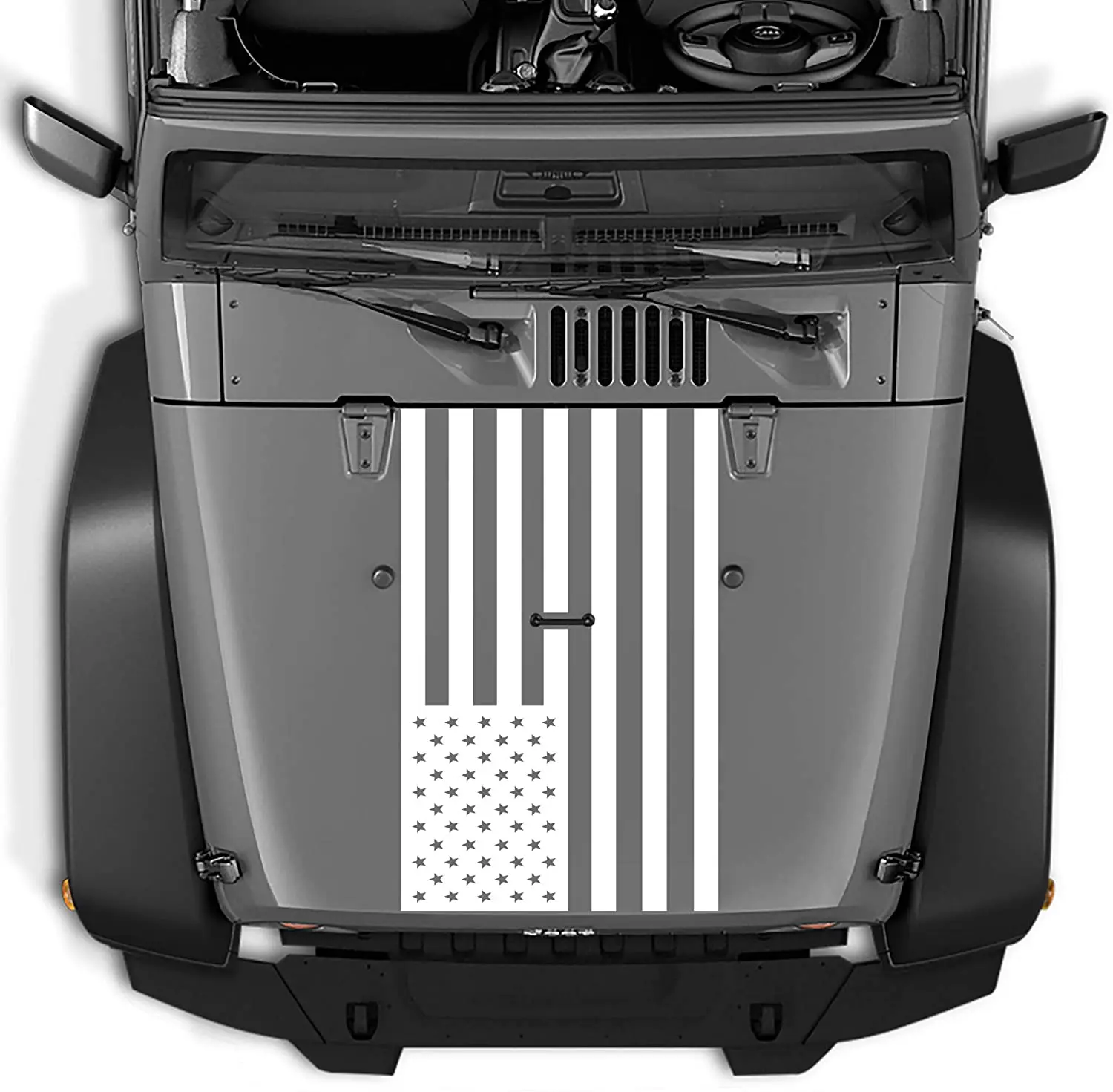 

Factory Crafts Hood Graphics kit 3M Vinyl Decal Wrap Compatible with Jeep Wrangler 2007-2020 - USA Flag White