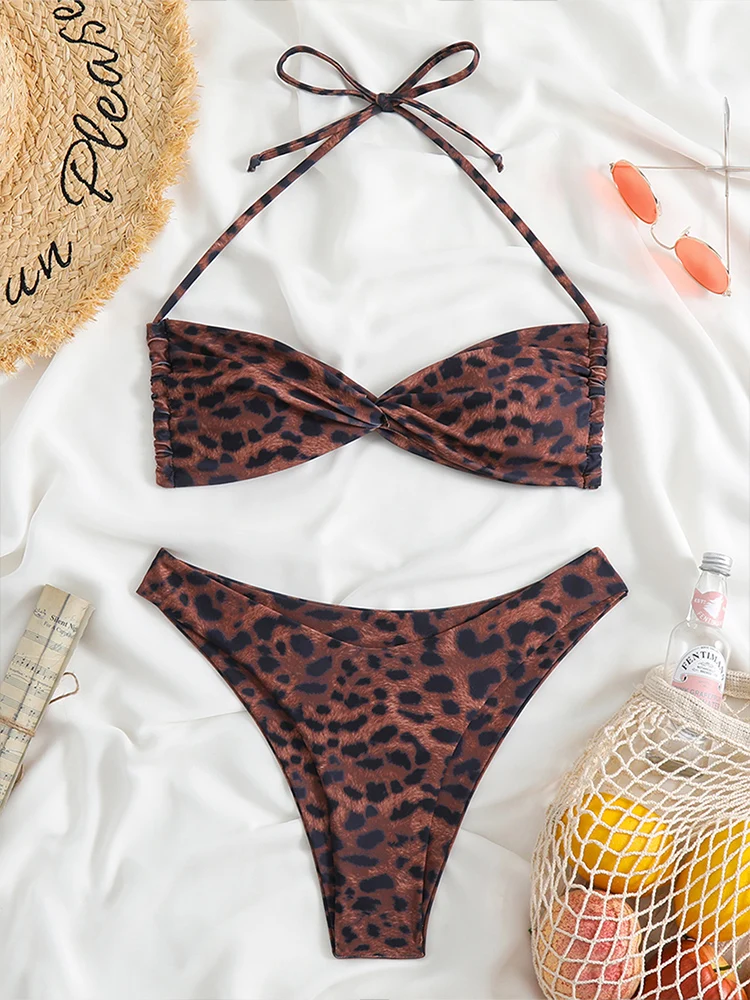 

Bikini Micro Women Swimwear 2023 New Leopard Print Halter Swimsuit Sexy Thong Bikinis Set Female Bathing Suit Summer Beach Wear
