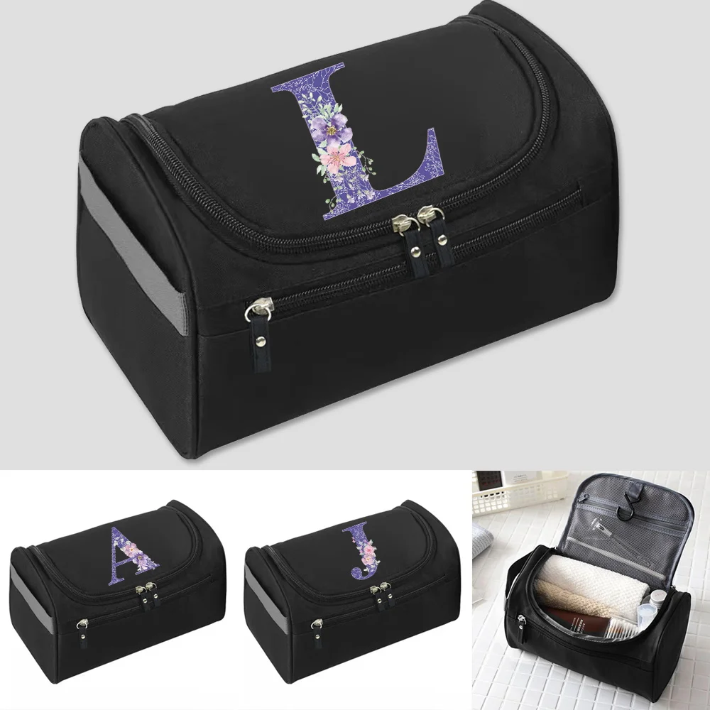 

Travel Cosmetic Bag High Quality Purple Flower Makeup Bags Toiletries Organizer Waterproof Storage Neceser Hanging Home Wash Bag