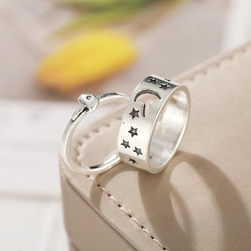 

2Pieces/Set Hollow Mushroom Band Ring Set Polished for Women Men Girl Couple