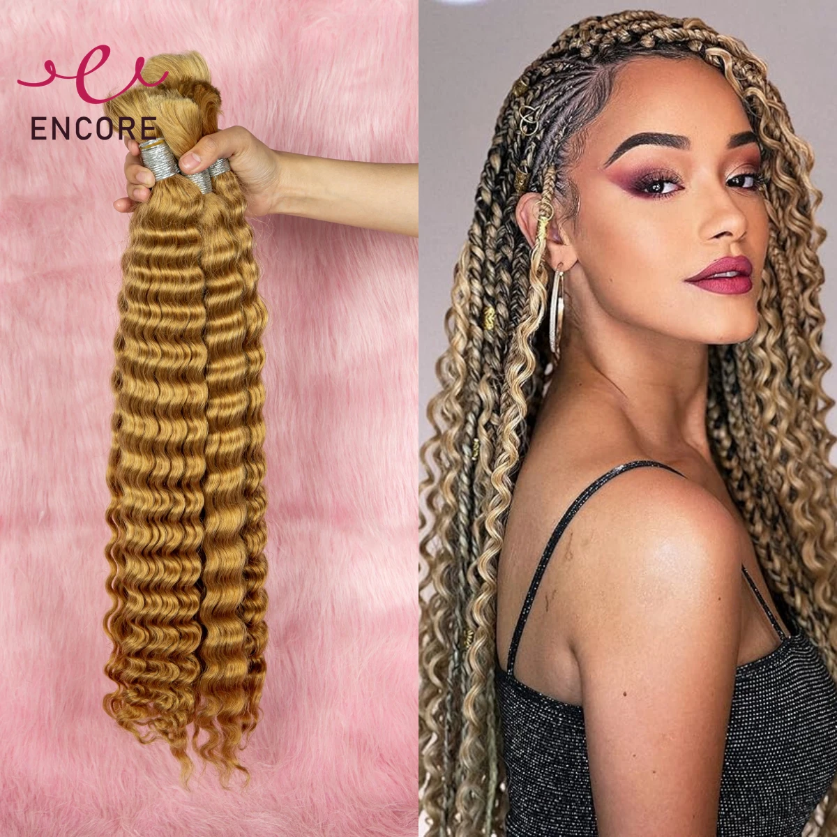 Ombre 26 28 Inch Human Hair Bulk for Boho Braiding Deep Wave Curly 100% Brazilian Virgin Bundles Braided Extensions