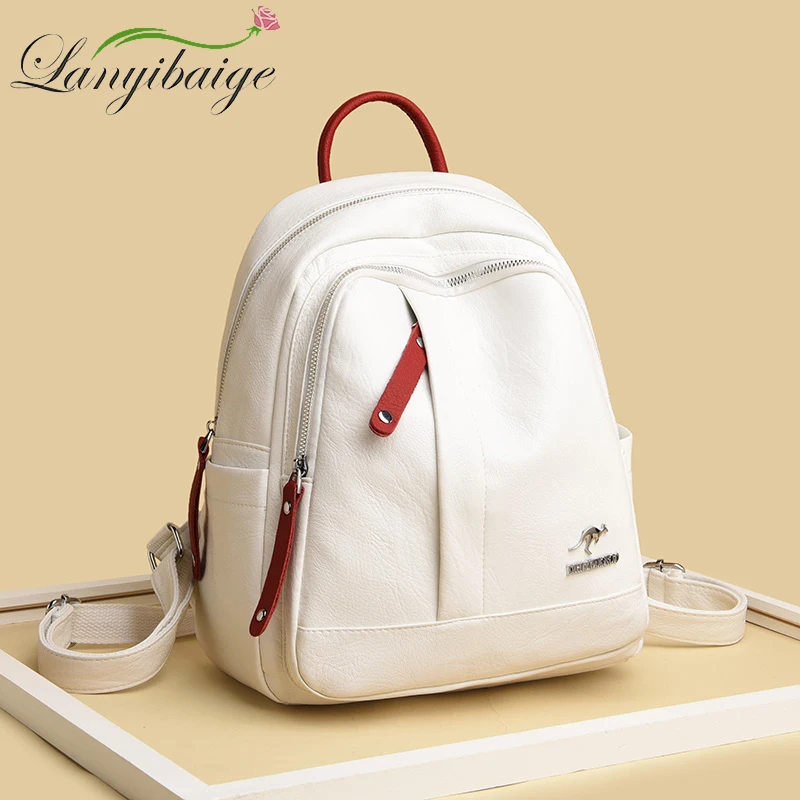 

2021 Women Luxury Soft Leather Backpack Multifunction Anti Theft School Bag For Teenager Girls Ladies Travel Backpack Rucksack