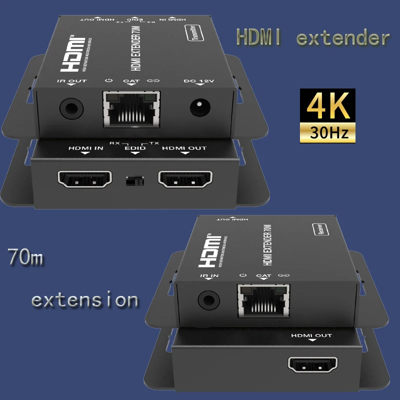 

HDMI-совместимый передатчик LAN Extensor HDMI-совместимый удлинитель CAT5e CAT6 с ИК-управлением 4K @ 30Hz 70m 1080P адаптер питания