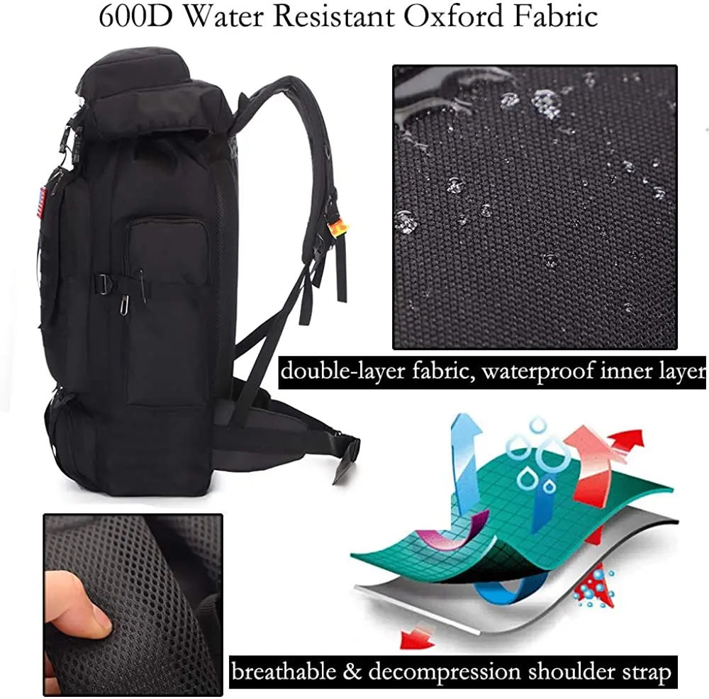 70L Camping Hiking Backpack Waterproof Travel Backpack without Internal Frame, Outdoor Mountaineering Backpack hiking gear