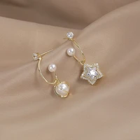 asymmetric pearl star moon earrings fashion earrings bright diamonds 2022 new trendy earrings