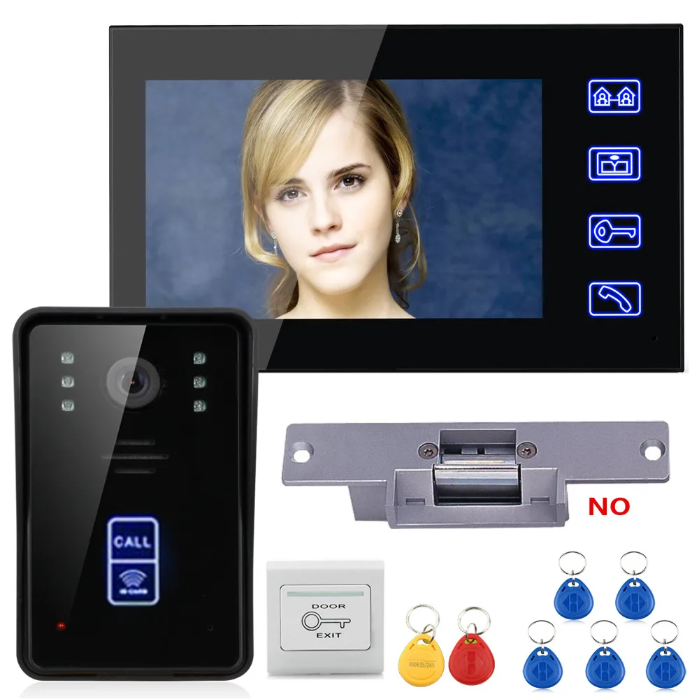 

MOUNTAINONE Upgraded Version 7" RFID Video Door Phone Intercom Doorbell Touch Button Night Vision +Electric Strike Lock
