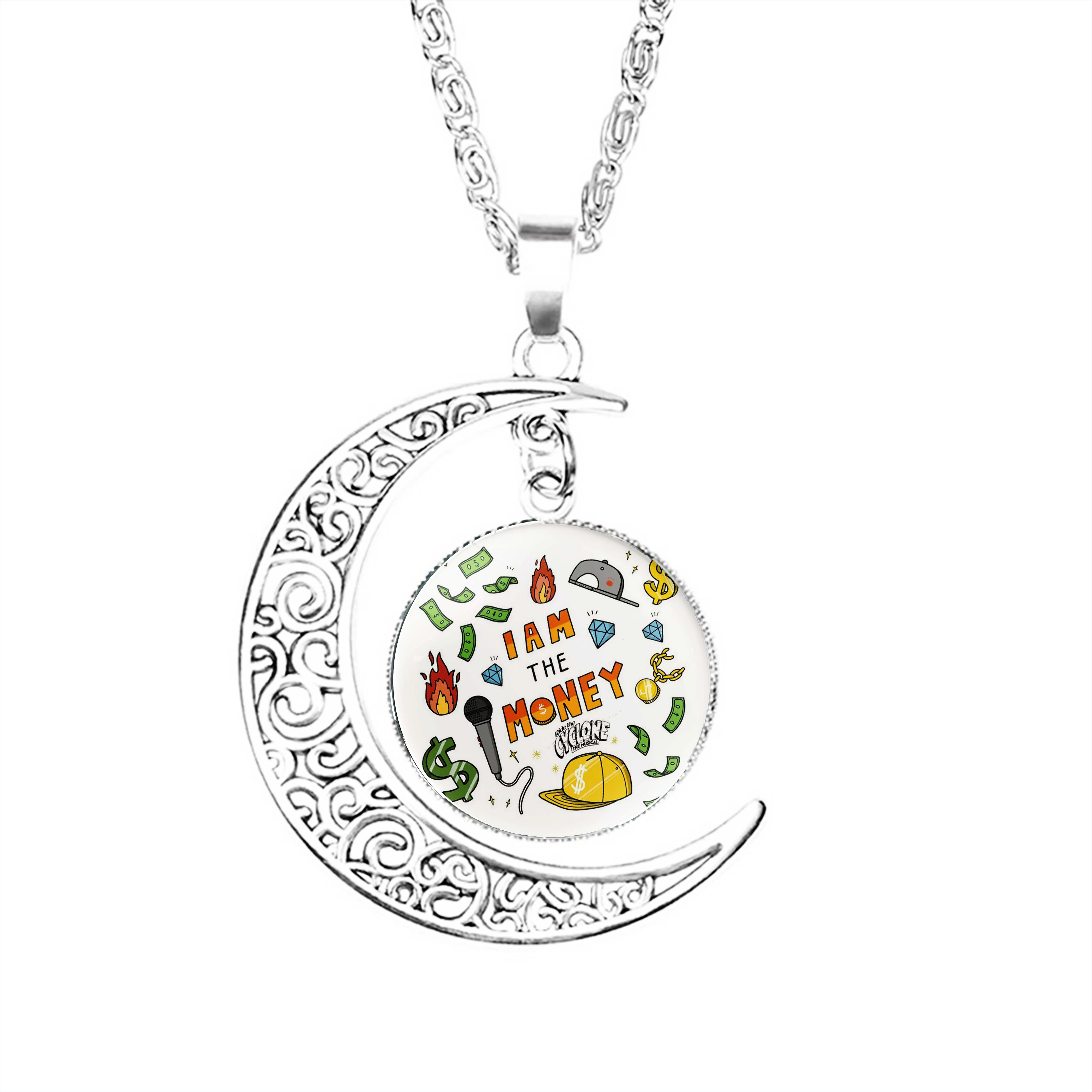 

Ride The Cyclone Prize Moon Necklace Women Fashion Pendant Charm Glass Chain Crescent Girls Lady Dome Jewelry Accessories Party