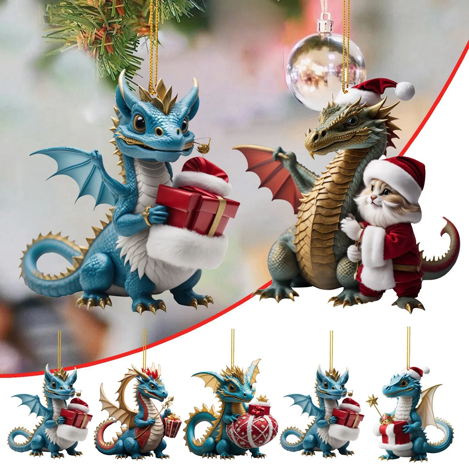 

Animal Christmas Tree Decorations Cat/Dragon Cartoon Christmas Tree Hang Ornament Cute Animal Christmas Pendent For Home Car