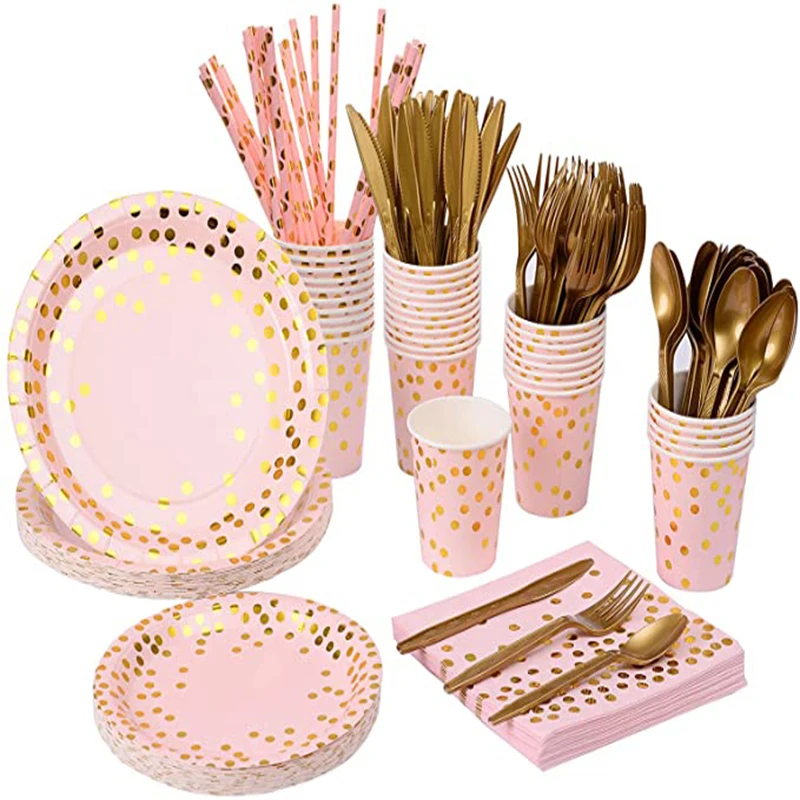Pink Gold  Baby Birthday Day Party Supplies Disposable Dinne