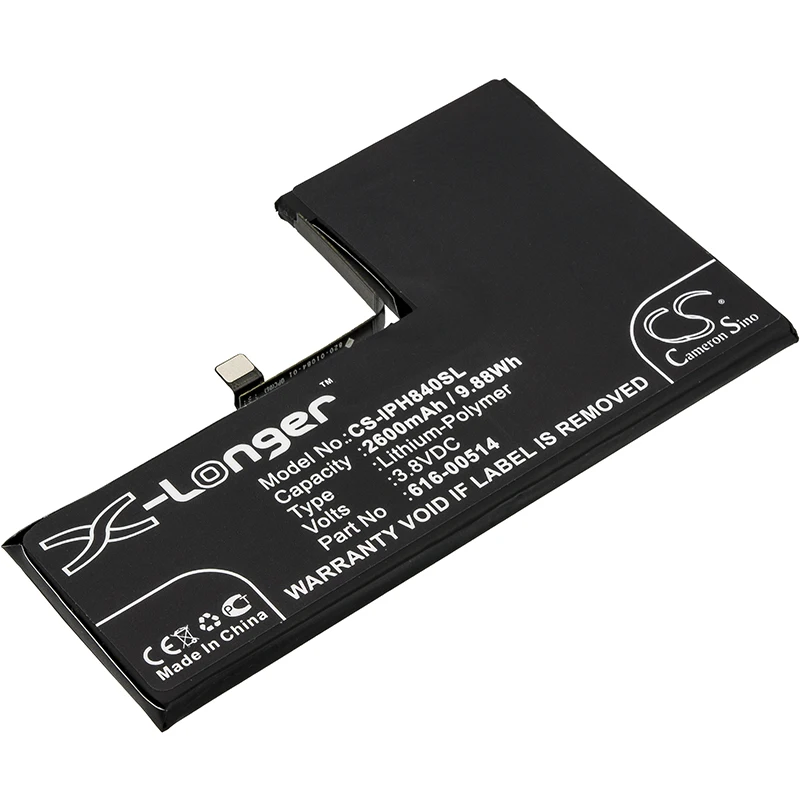 

CS 2600mAh / 9.88Wh battery for Apple A1920, A2097, A2098, A2099, A2100, iPhone 11.2, iPhone Xs 616-00514