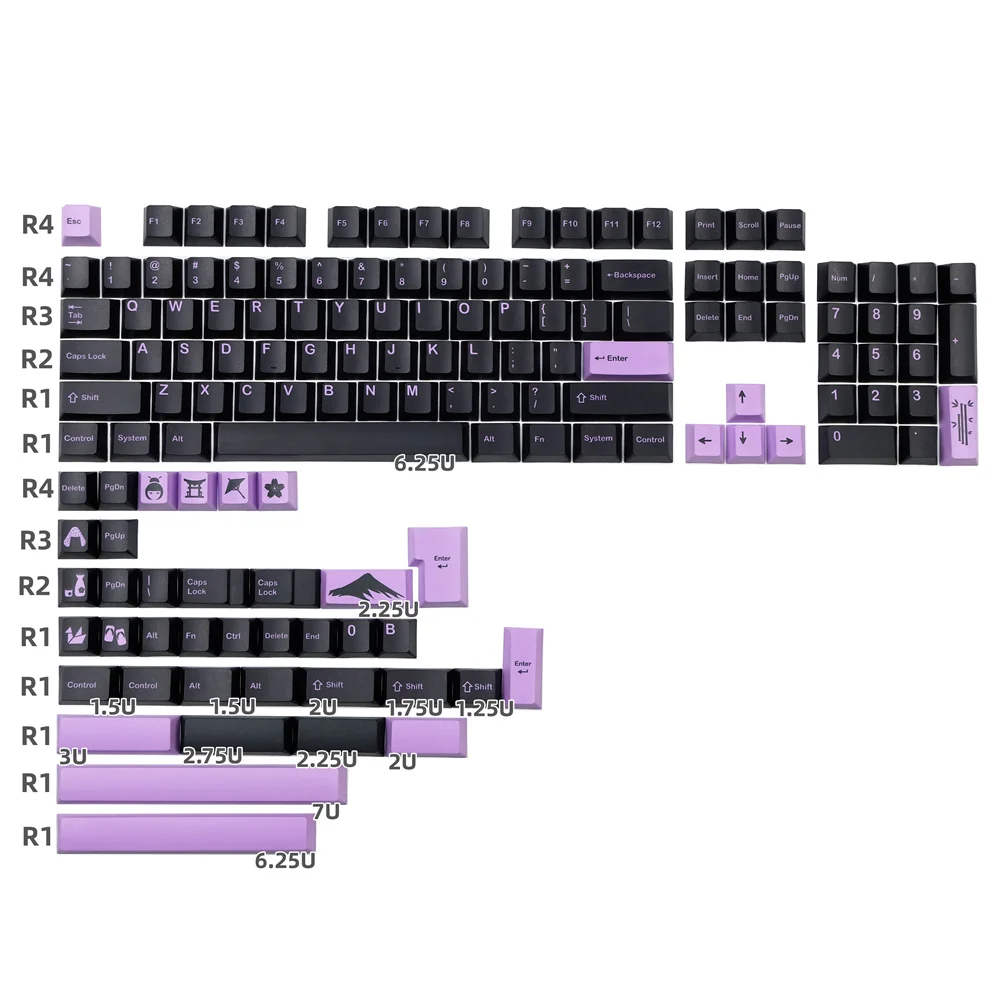 

PBT Keycap GMK Lilac on Black 142 Keys Cherry Profile DYE Subbed ISO Enter For GH60 GK61 GK64 68 75 82 87 96 104 108 Keyboard