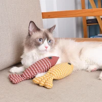 cartoon cat toys with catnip anti bite soft plush pet teeth cleaning chew toys interactive linen saury pet toys