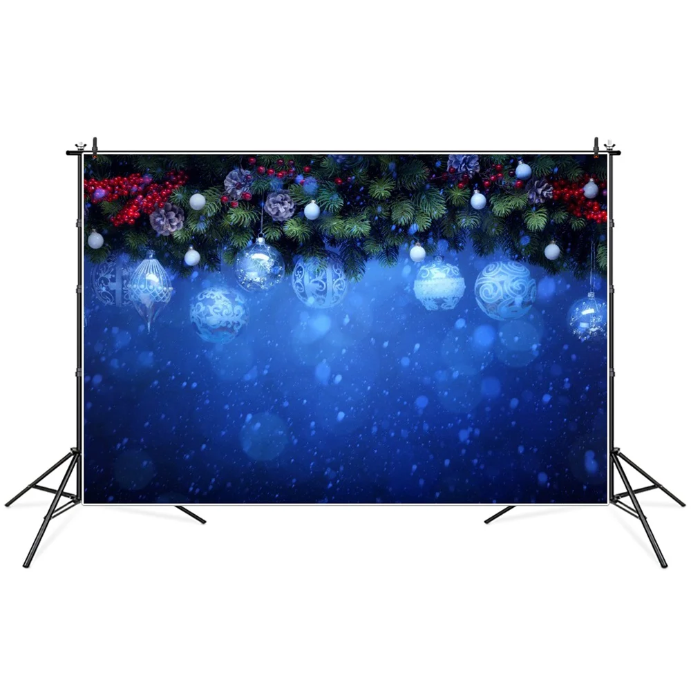 

Фон для студийной фотосъемки с изображением рождественского шара падуба сосны снежинки