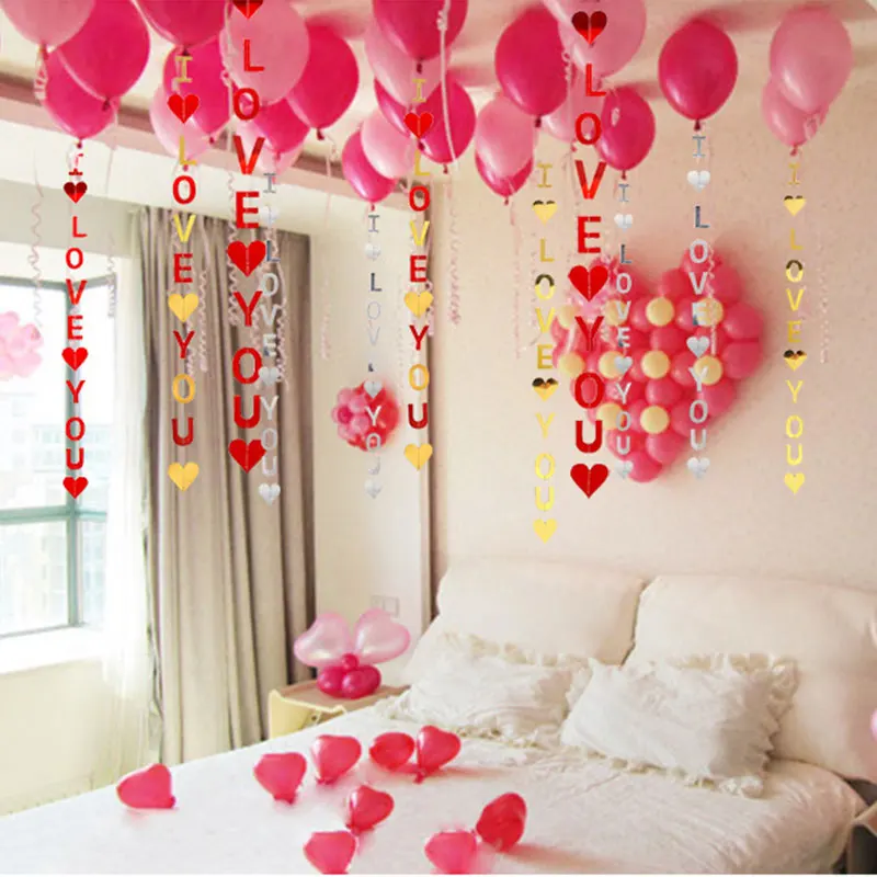 

1PC DIY Gold/Silver/Colorful Paper I Love You Flags Garland Banners Letter Garlands For Baby Kids Birthday Party Decoration