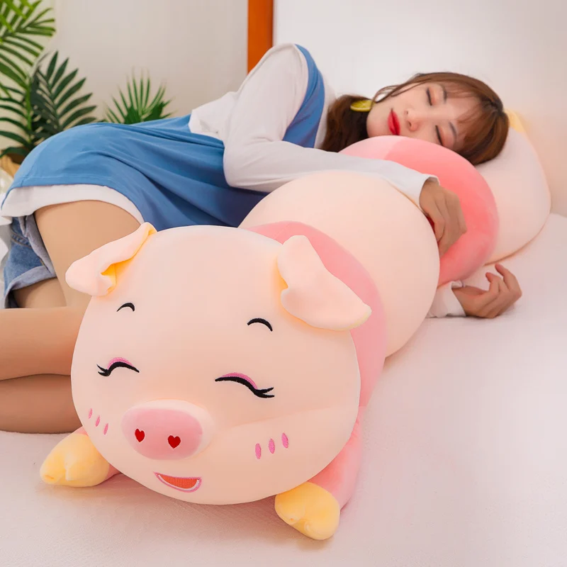 Длинная розовая свинка плюшевая игрушка мягкая кукла выражения подушка