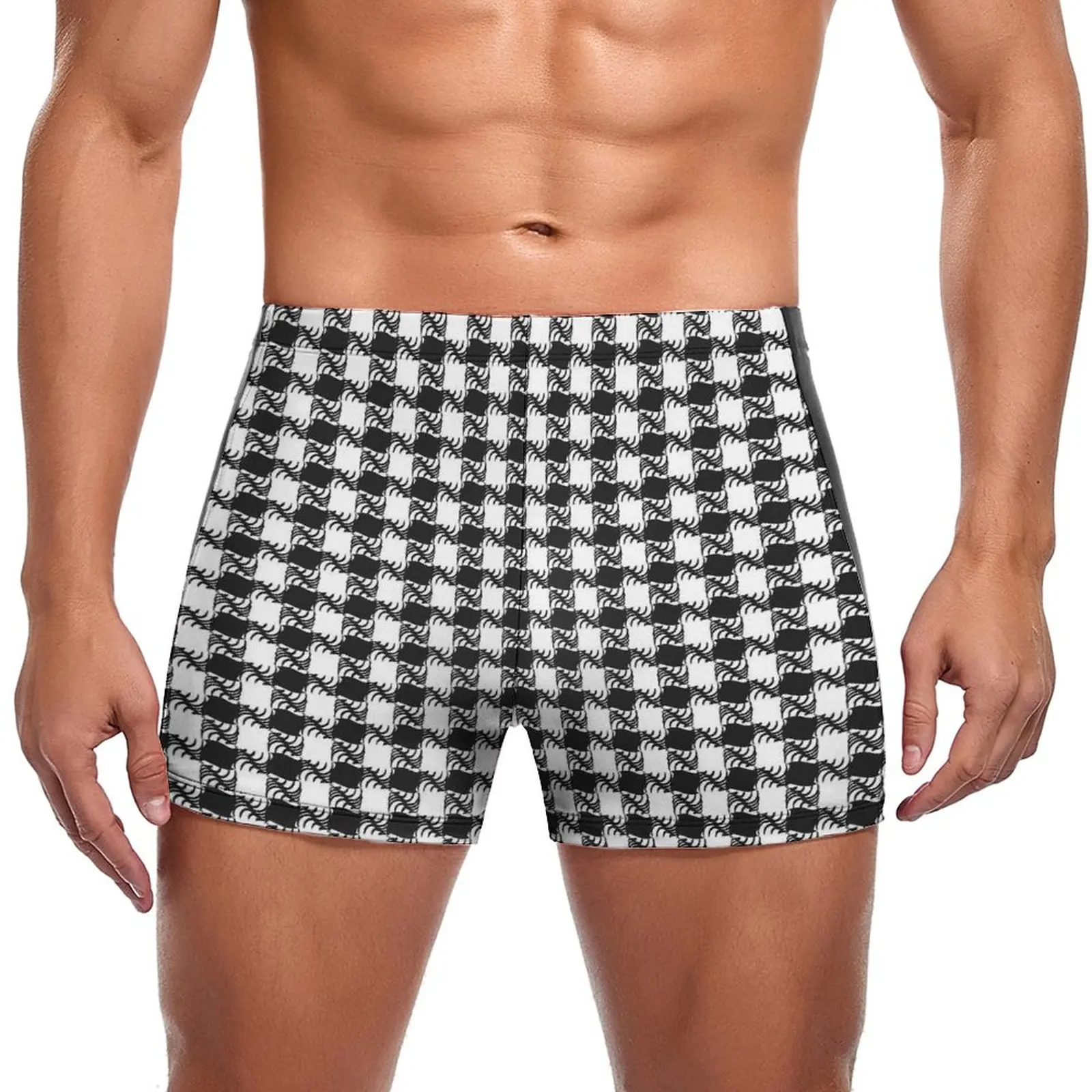 

Abstract Houndstooth Swimming Trunks Black White Plaid Stay-in-Shape Print Swim Boxers Large Size Beach Man Swimwear