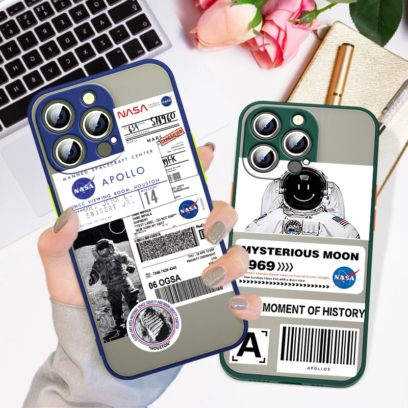 

luxury astronaut poster cool For Apple iPhone 14 13 12 11 XS XR Pro MAX 8 7 6 Plus Frosted Translucent Funda Phone Case