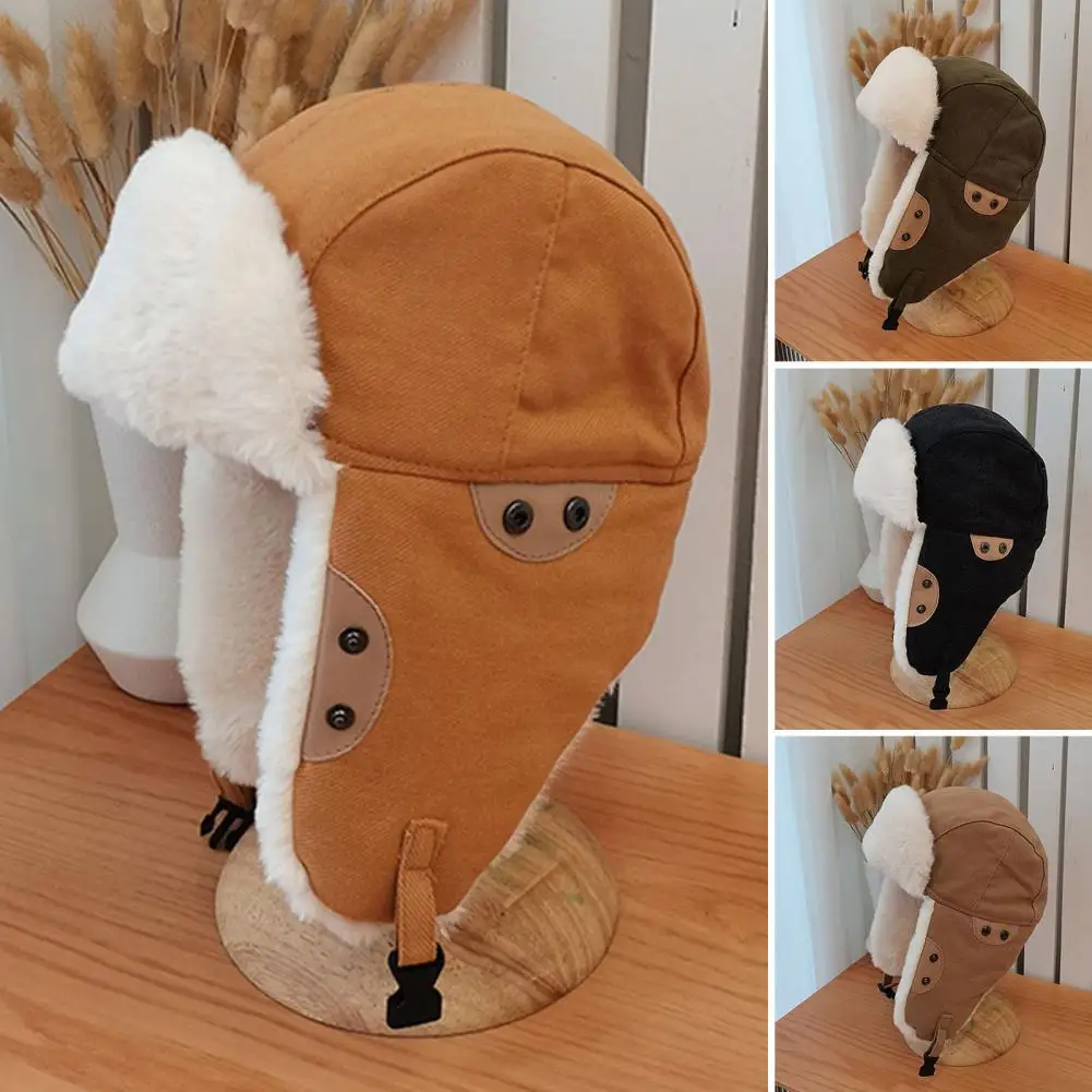 

2022 New Winter Earflap Bomber Hats Fur Ushanka Cap Thickened Warm Russian Hat Cycling Skiing Outdoor Windproof Wool Ear Flap