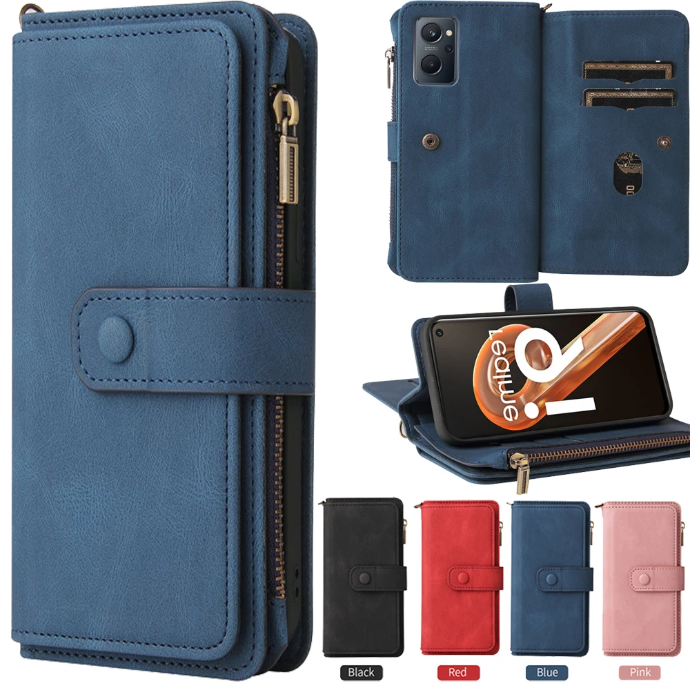 Realme 10 2022 Multi 15-Card Slot Flip Case for OPPO Realme 9 Pro Plus 5G Zipper Leather Wallet Case Realme 9i 9 10 8 Pro Cover