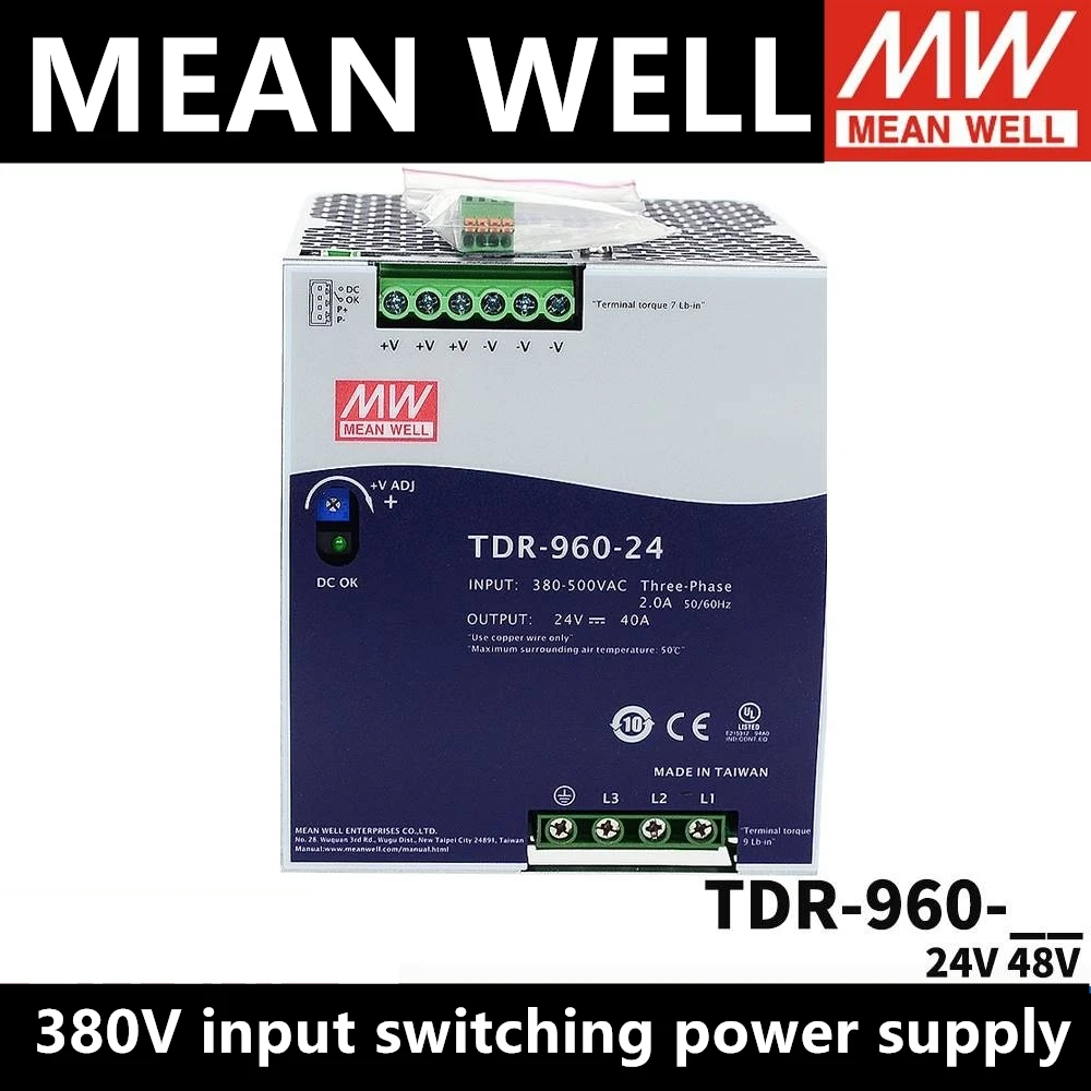 

Original Mean Well TDR-960-24 DC 24V40A TDR-960-48 48V20A 960W Three Phase Industrial DIN Rail with PFC Function Power Supply
