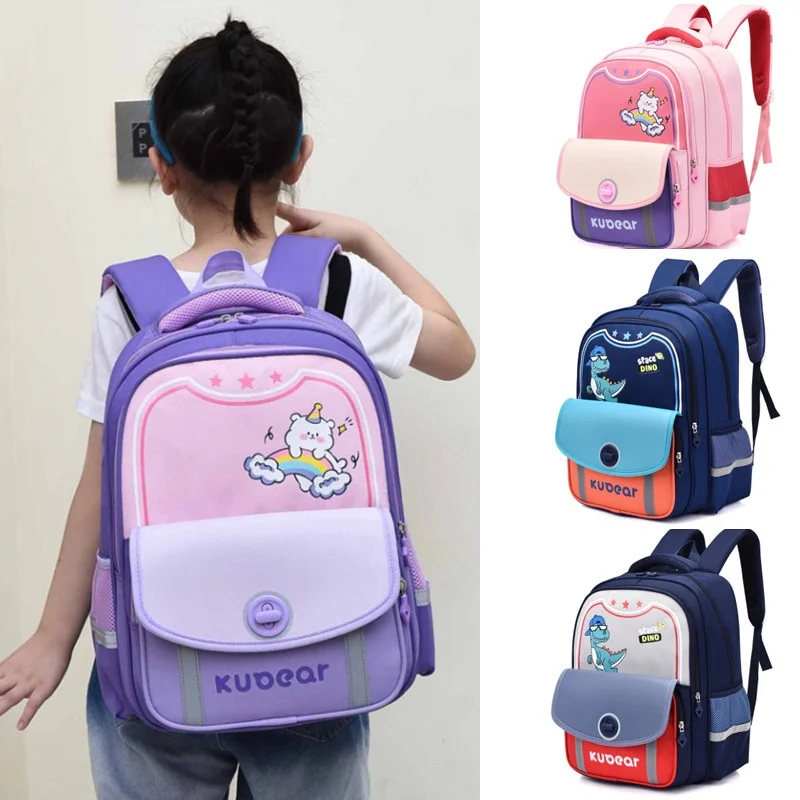 Grade 1-3 Children Cartoon Dinosaur Rainbow Small Backpacks New Girl Boy Students Fashion Leisure Oxford Schoolbags All-match