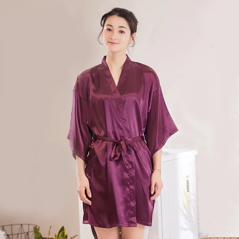 Fdfklak Women Silk Satin Short Night Robe Solid Kimono Robe Sexy Bathrobe Femme 2022 Summer New Ladies Dressing Gowns