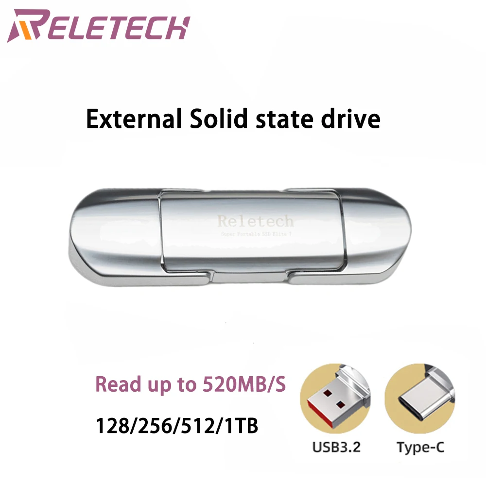 Портативный твердотельный накопитель Reletech Elite 7, высокая чтение, 520MBs USB3 Type- C, совместимый с PS4,Xbox,Windows,Mac, сотовым телефоном