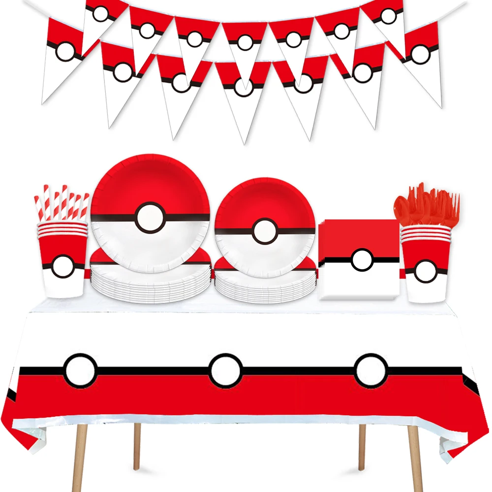 

Pikachu Fairy Ball Theme Disposable Tableware Paper Plate Cup Napkin Banner Backdrop Decoration Set For Birthday Supplies