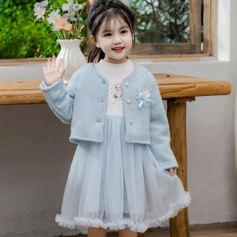 Марлевое платье Disney для девочек осенне-зимний костюм милая газовая юбка детское