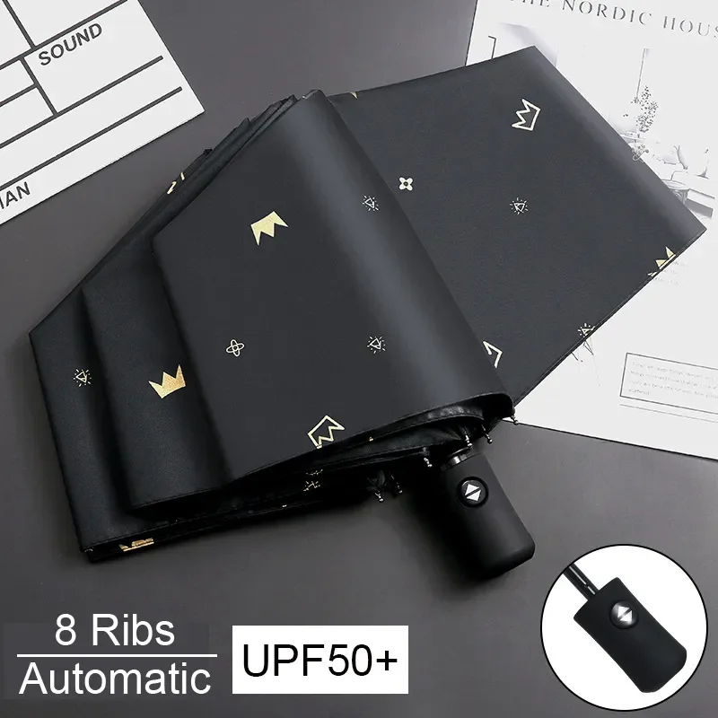 

Umbrella Shine And Automatic With Umbrella Coating Sun-Resistant 8-Rib Black For Fully Lightweight Anti-UV Sun Portable Rain