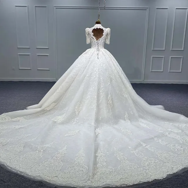 Luxury Bride Dresses Wedding Organza Ball Gown Lace Sweetheart Wedding Dresses For Women Pearls Ruched MN166 Vestido De Noiva 2