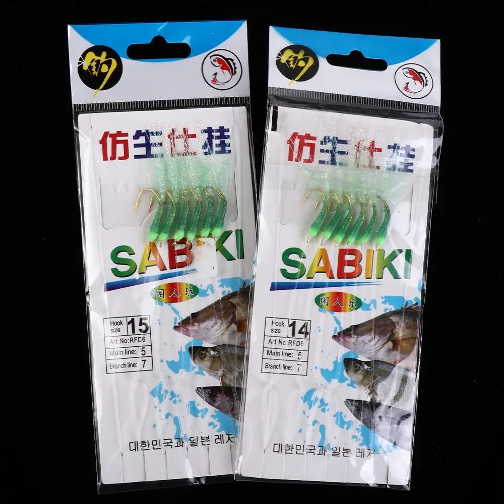 Зеленые резиновые оснастки Sabiki Золотые крючки Углеродистая сталь Рыболовные для