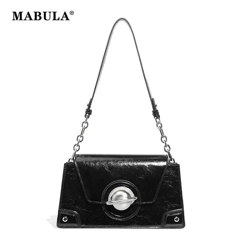 

MABULA Punk Chain Flap Shoulder Bag for Women Brand Chic Lock Clutch Handbag Fashion Black Crossbody Purse
