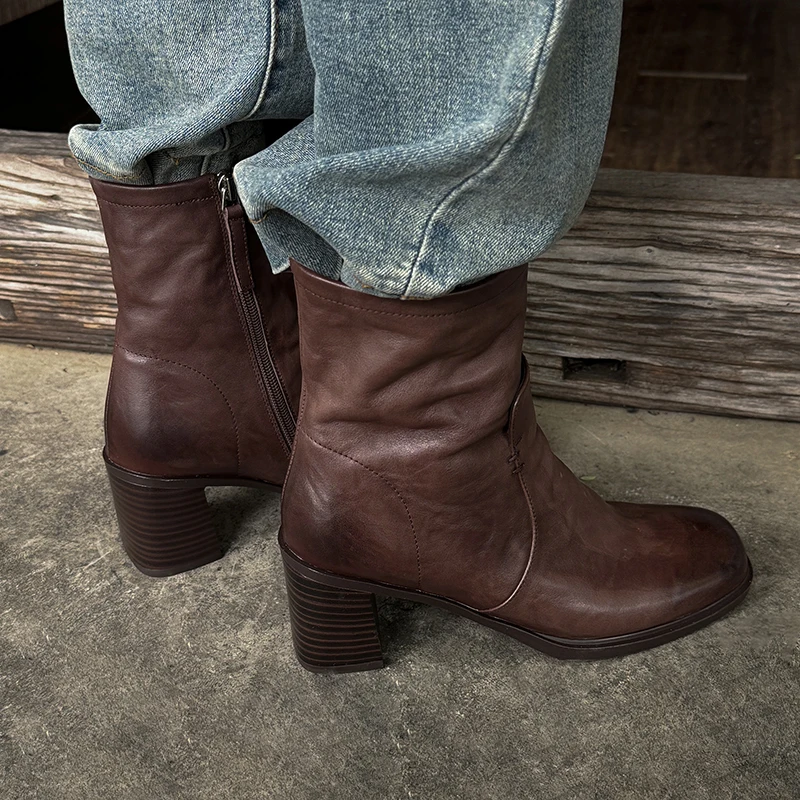 Женские ботильоны с круглым носком TULING JUN 2024 зимние однотонные ботинки на высоком