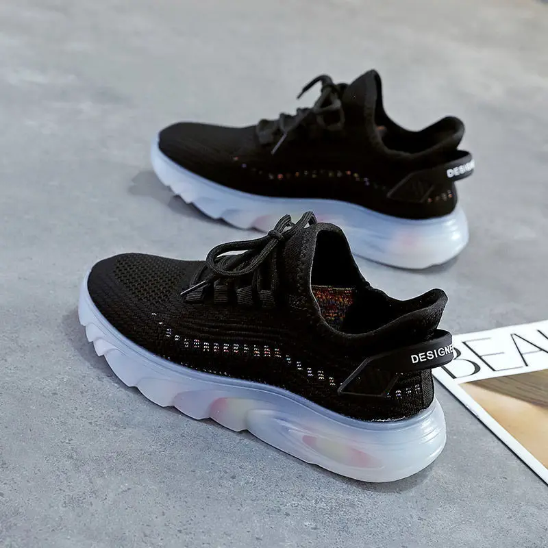 2023 New Mesh Fly Woven Breathable Sports Women's Shoes Casual Student Running Shoes Jelly Soft Bottom Comfortable Zapatos Mujer