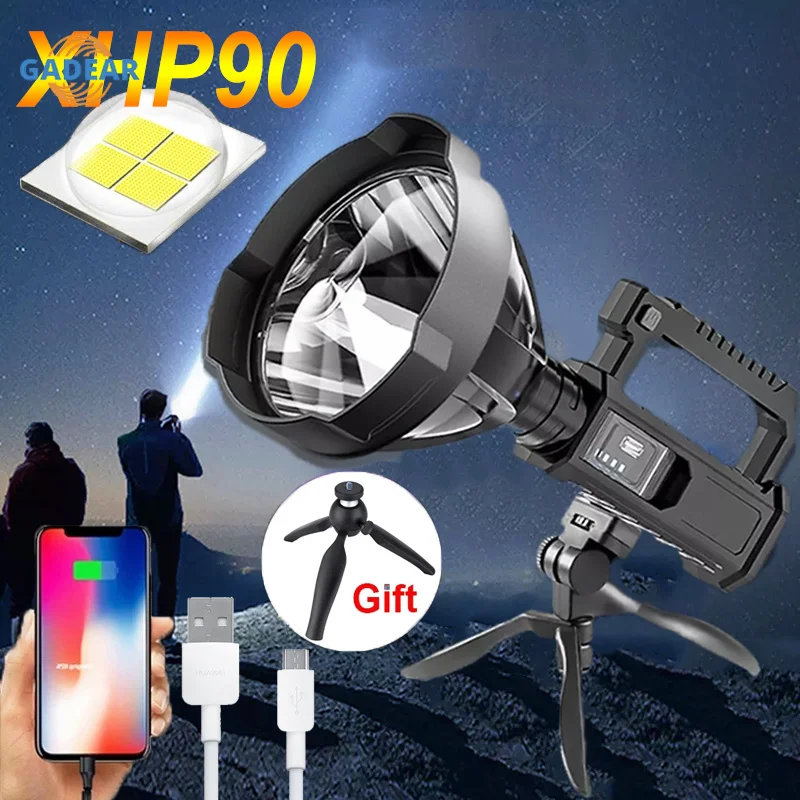 

Rechargeable High Power LED Flashlights Ultra-long Lighting Distance Power Bank Lamp Searchlight XHP90 Powerful Lantern Camping