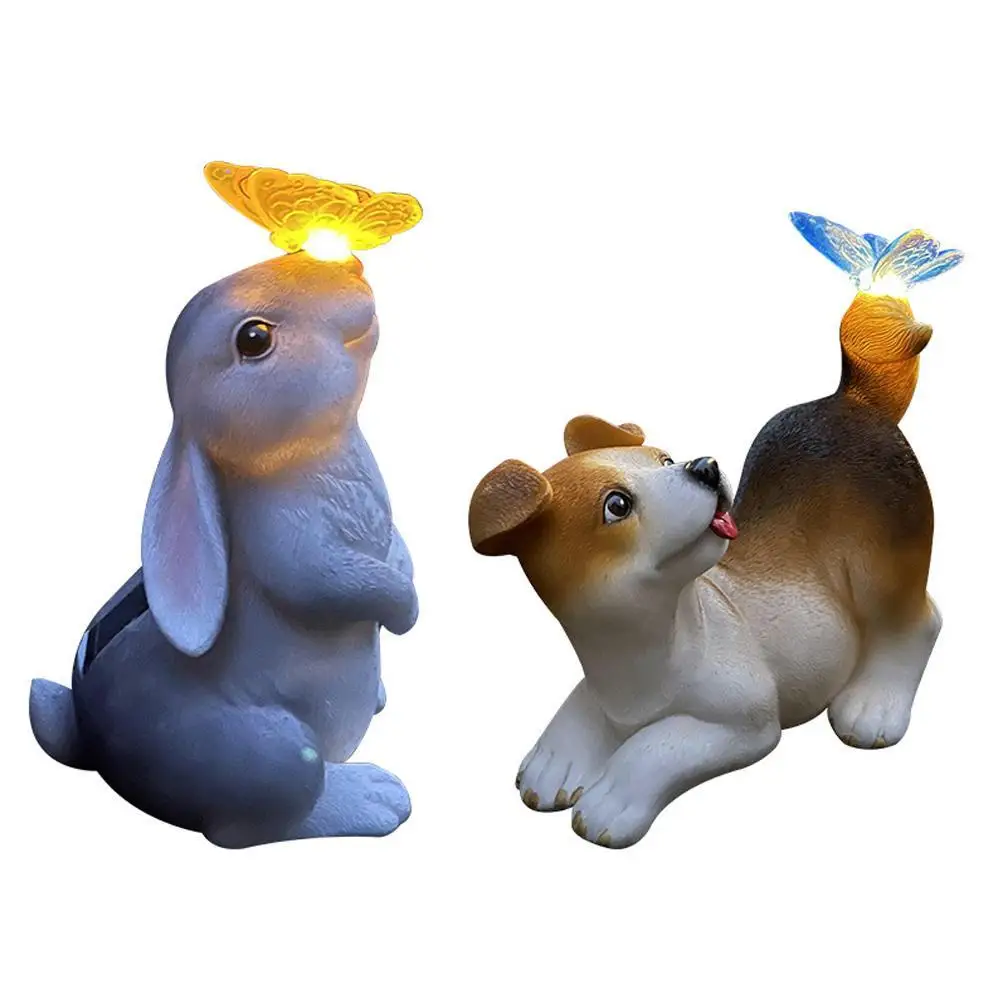 

Resin Craft Solar Energy Lamp Rabbit Dog Ornaments Creative Home Garden Decorations