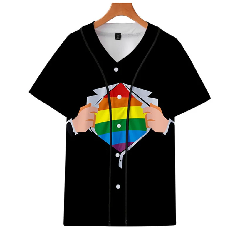 

Fashion Men's Summer Short Sleeve Baseball Jersey Rainbow 3D Printed Baseball Jersey Unisex Harajuku Street Casual Sports Shirt