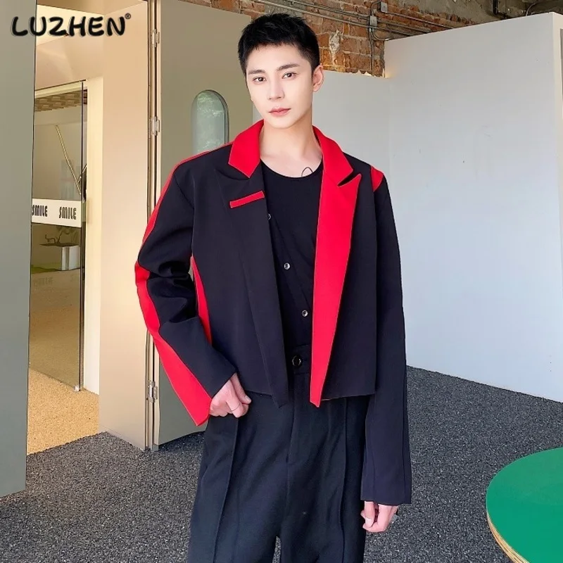 

Костюмное пальто LUZHEN в Корейском стиле, трендовые мужские короткие блейзеры контрастных цветов, свободные облегающие повседневные куртки с длинным рукавом C32cef