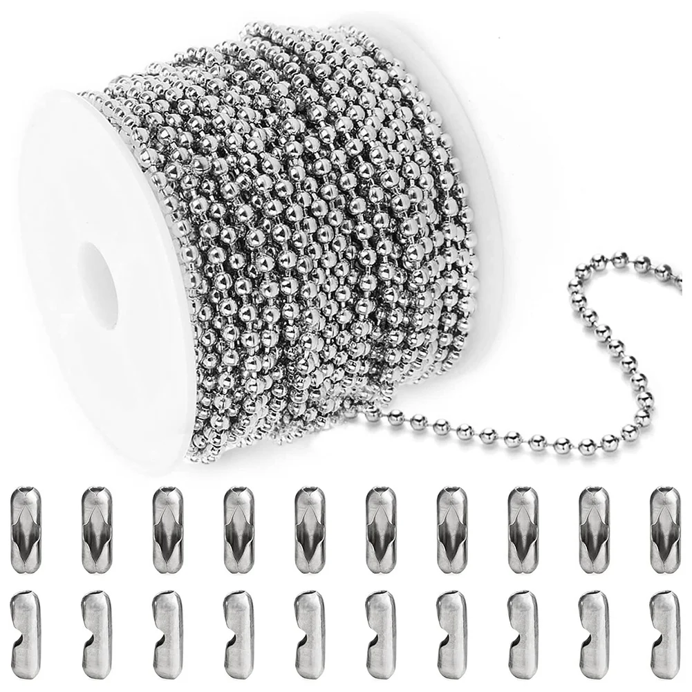 

33Ft Ball Bead Chain Beaded Dog Tag Necklace Jewelry Making Chain Stainless Steel Chain Set