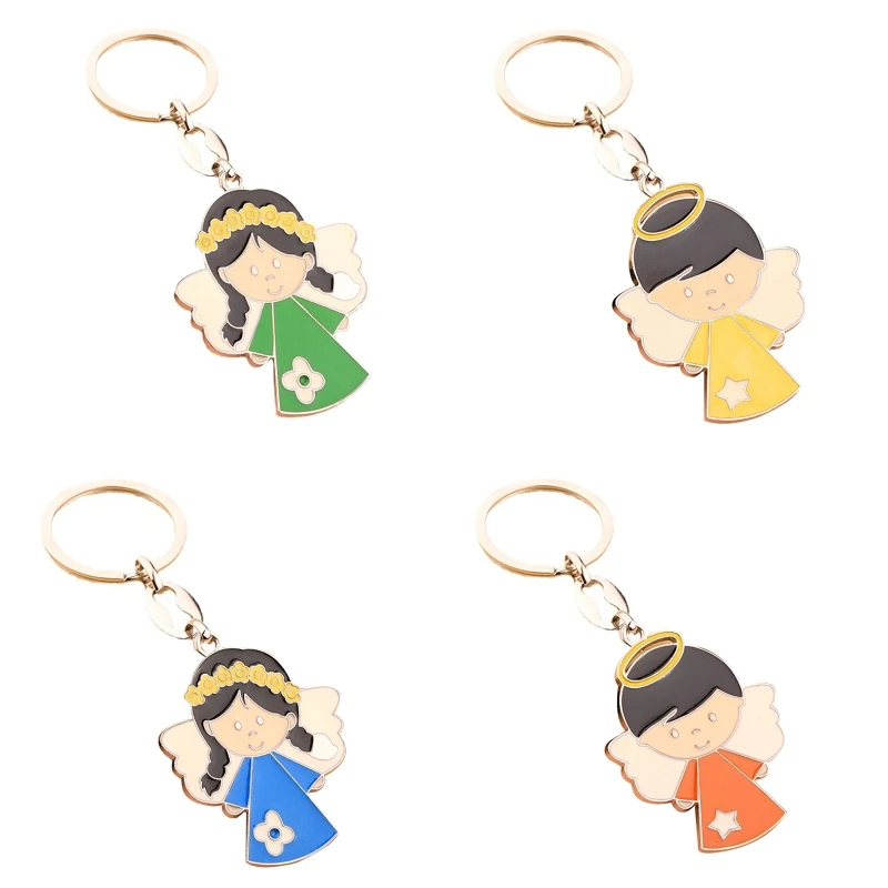 

L21C Enamel Flower Fairy Christian Keychain Charm Hanging Pendant Crafts Accessory for Women Men Handbag Tote Bag Backpack Car