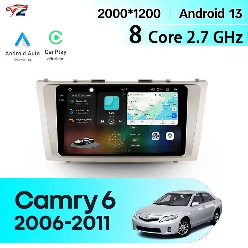 Фото Для Toyota Camry 6 XV 40 50 2006–2011 CarPlay Android Auto 2DIN автомобильная магнитола Авторадио Мультимедийная стереосистема №1
