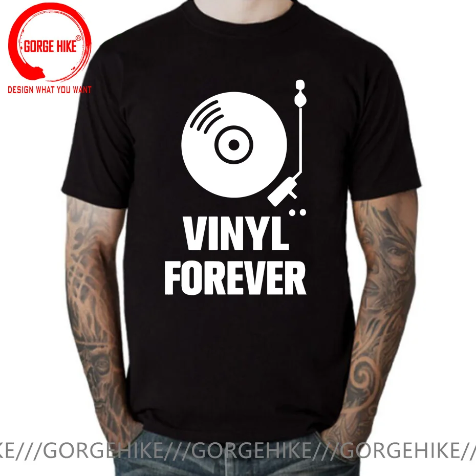 2023 Fashion Casual Men T-shirt Vinyl Forever T-Shirts Record Player DJ Decks T Shirt Man Vintage 70s 80s Clothing Retro Apparel