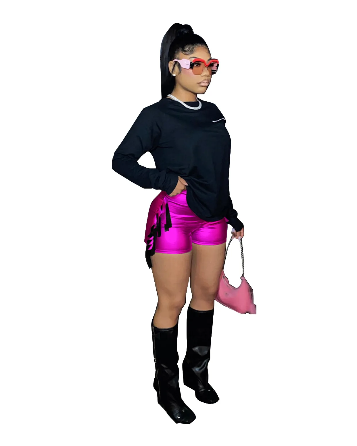 Sexy Tassel Fake PU Leather Shorts Streetwear Fashion Stretch Short Pants Summer Women Clothes Casual Matching Club Bottoms 2023