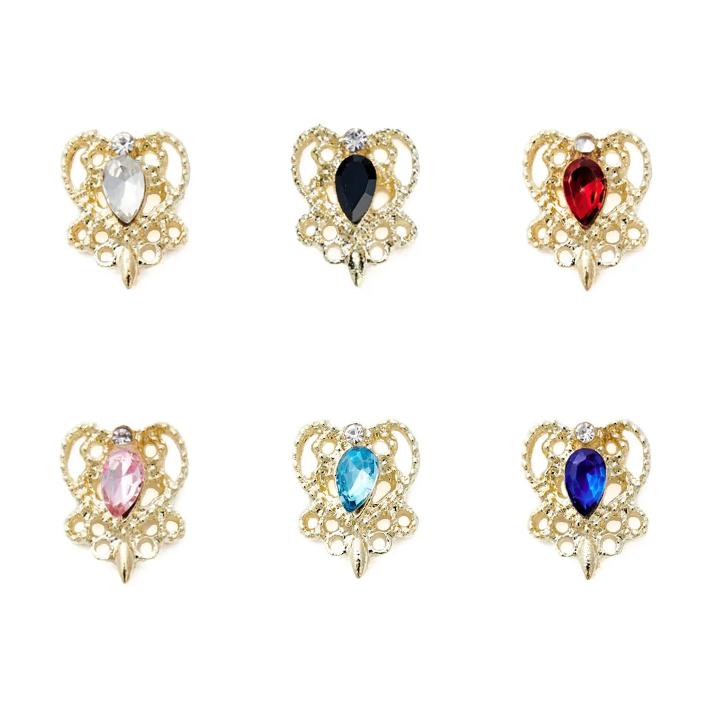 

10Pcs/Lots 6 Colors Metal Heart Nail Rhinestones 3D Crystals Nails Diamonds Jewelry Charms Alloy Rhinestone for Manicure V-1
