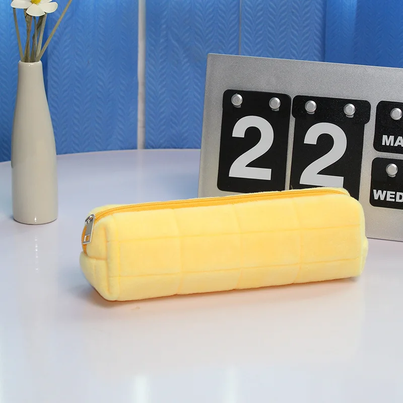 Comfortable Soft Color Block Terry Pencil Pouch Bag Blank Suede Fleece School Pencil Bag