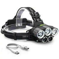 usb rechargeable 5 led strong headlight super bright head mounted flashlight headlamp outdoor rechargeable night fishing 6 modes