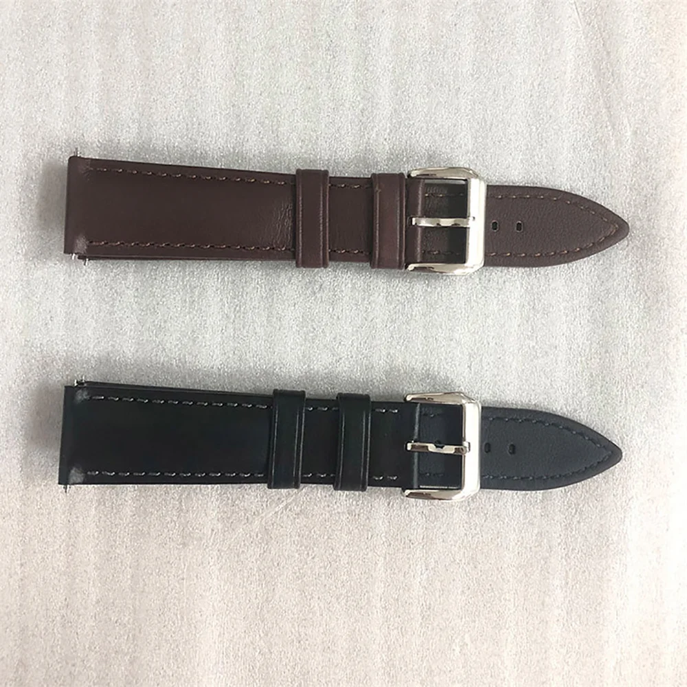 20mm Watchbands Black/Brown Leather Strap 20mm*18mm Stainless Steel Buckle Watch Strap Replacement Part